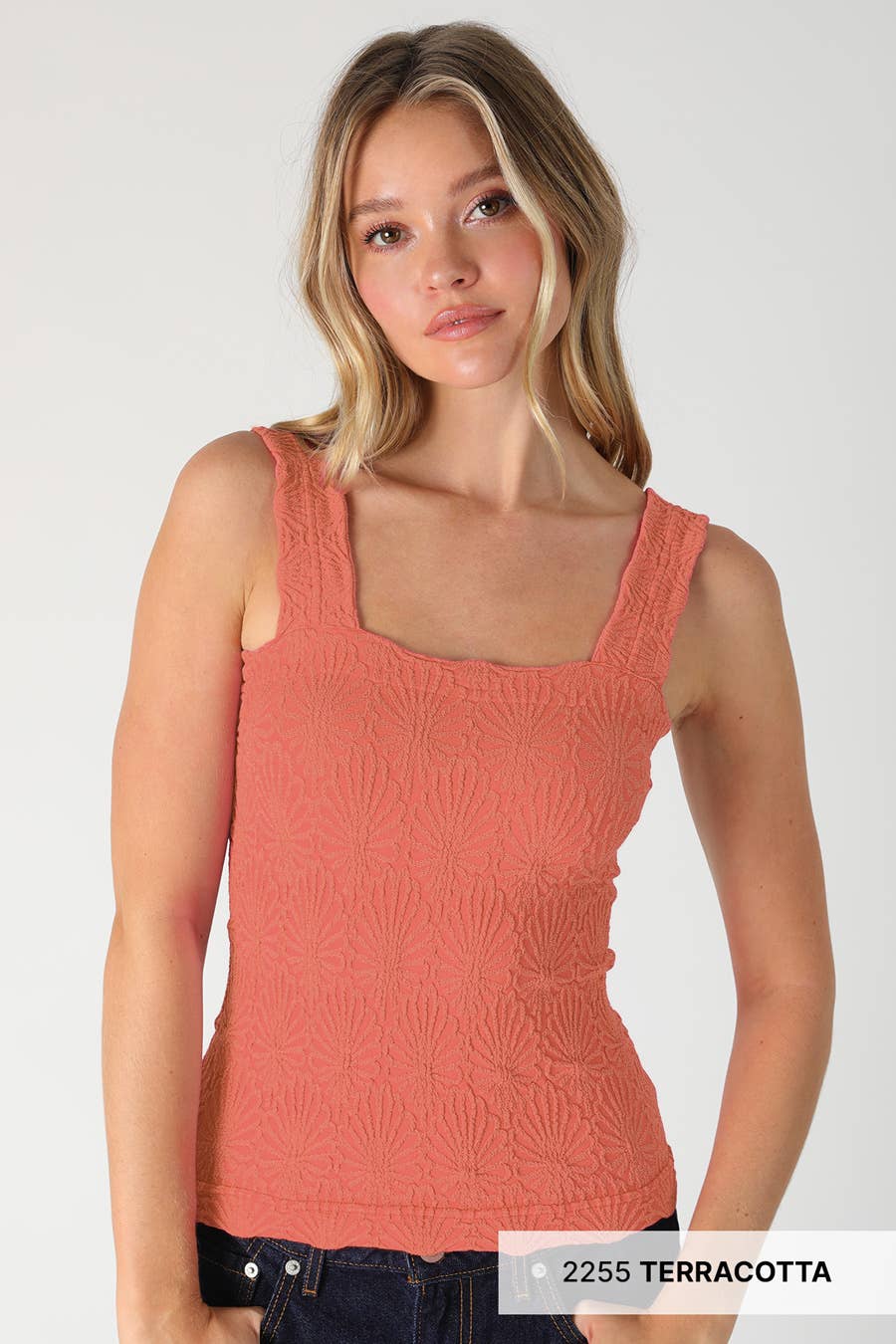 NS8416- Lace Textured Square Top: 06 Black