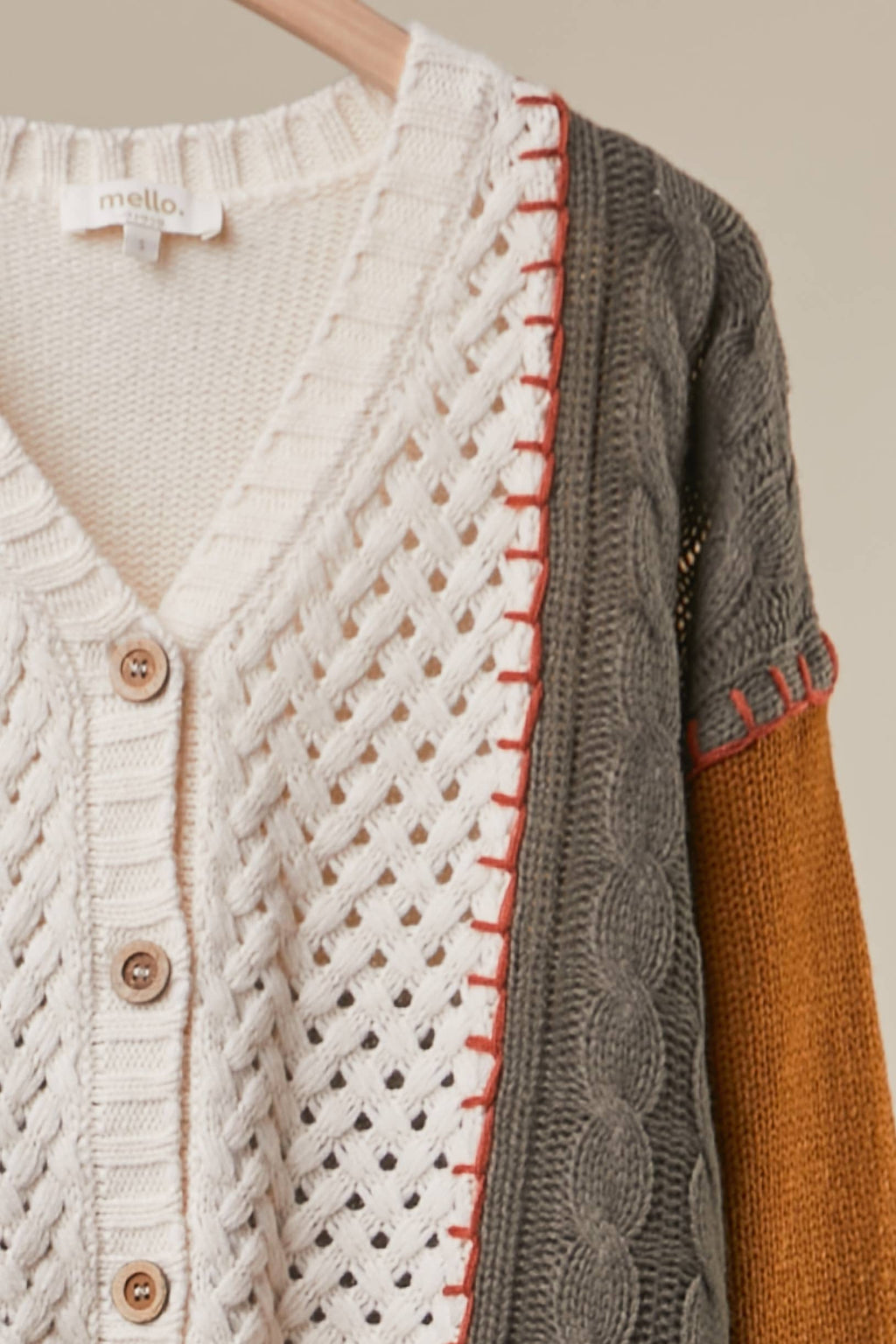 Color-Blocked Knit Sweater: Ivory Multi / M