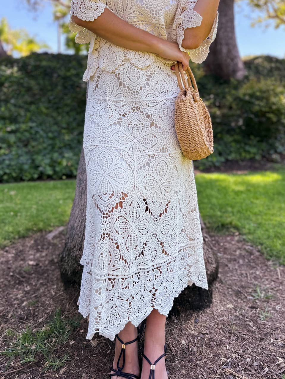 Boho Floral Crochet Maxi Skirt | Matching Set Available: Ivory / One Size
