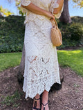 Boho Floral Crochet Maxi Skirt | Matching Set Available: Ivory / One Size