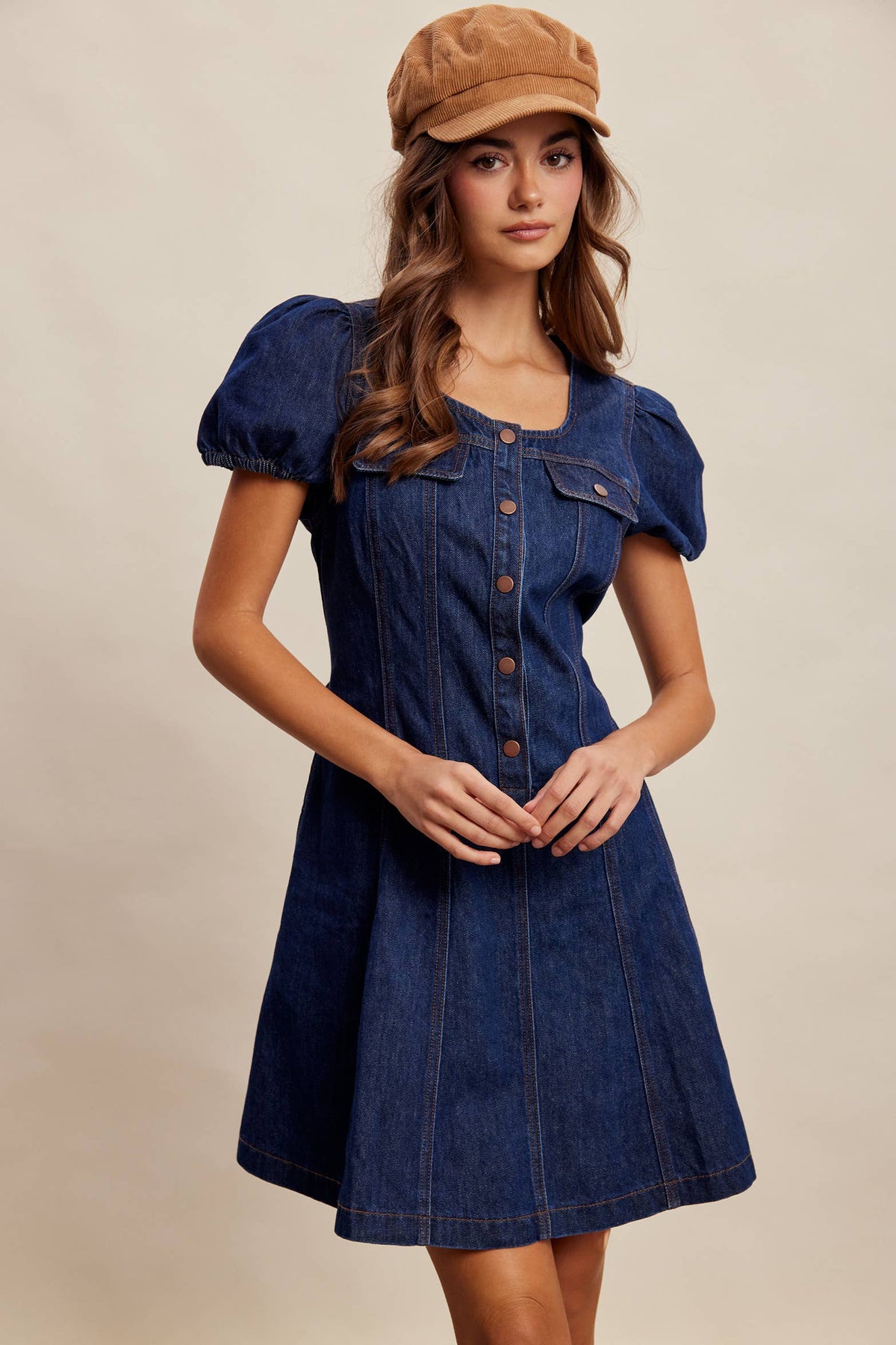Puff Sleeve Denim Mini Dress LD1639