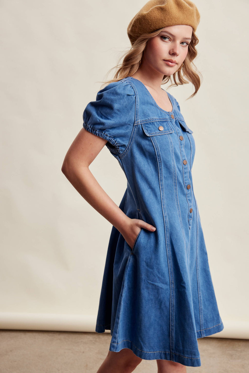 Puff Sleeve Denim Mini Dress LD1639