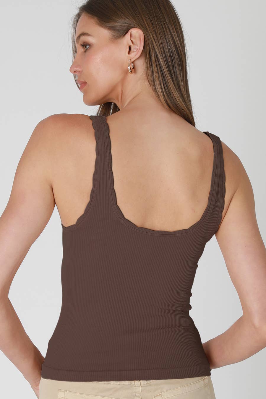 NS8467 - Reversible Scallop Edge Tank Top: 6 Black