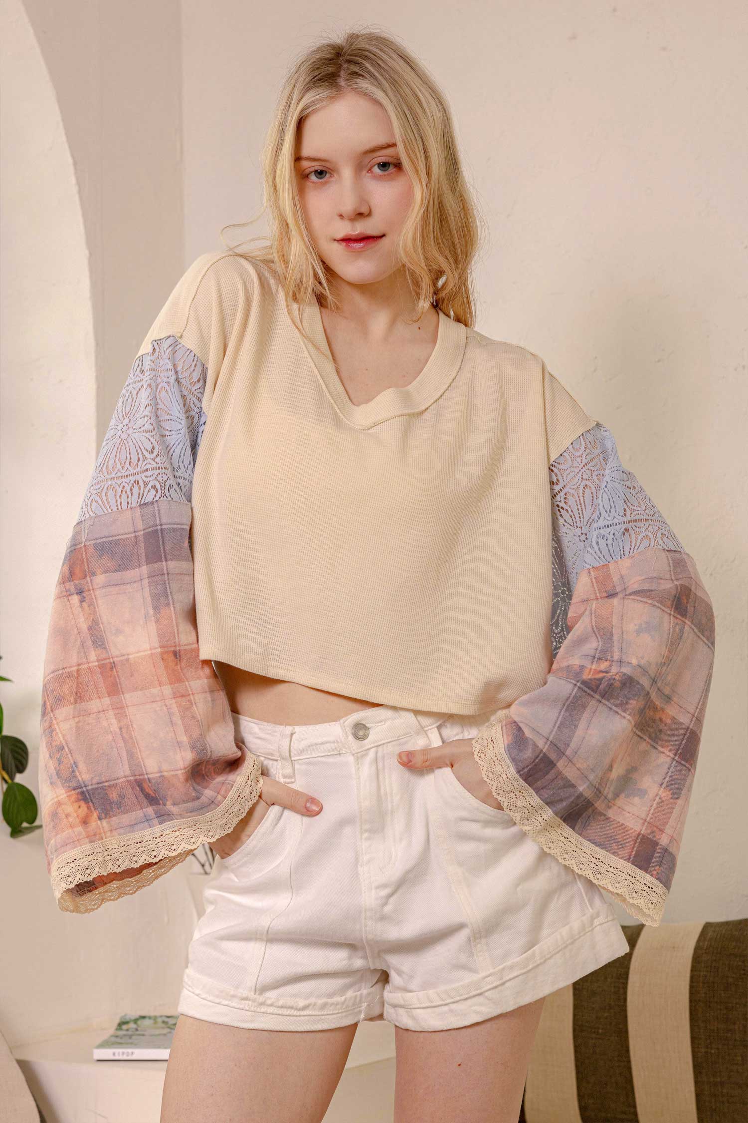 Peace Sign Patchwork Top: Multi / L