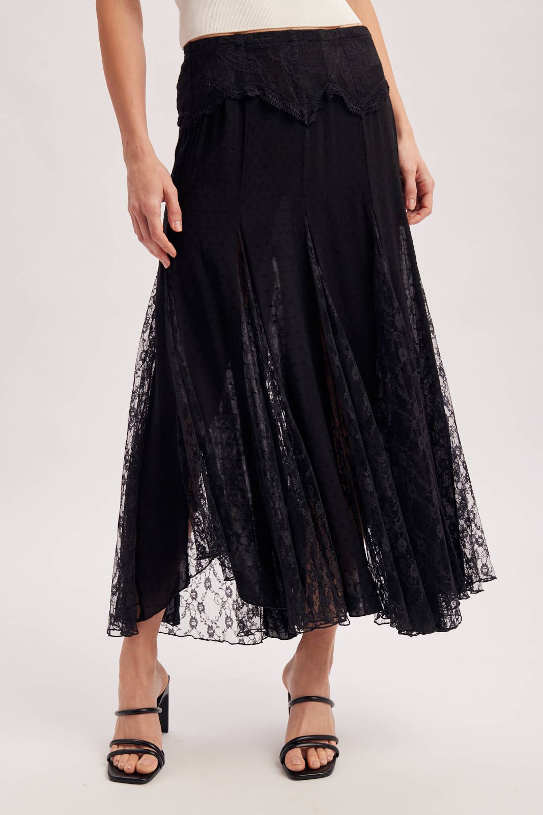 BOHO FLOWY LACE MAXI SKIRT WITH NO LINING - EASTER DAY: ECRU / S