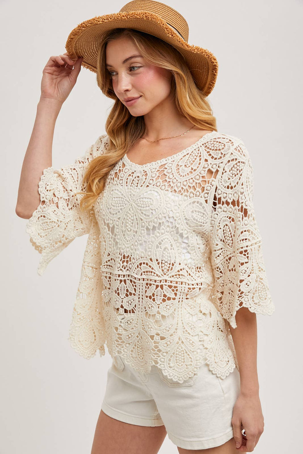 CROCHET LACE TOP: LATTE