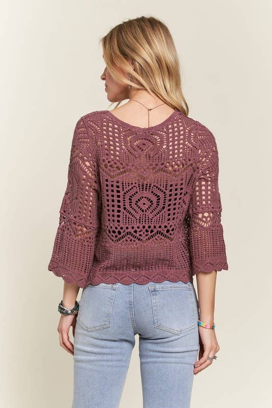 FRONT DRAWSTRING ACCENT CROCHET TOP - CET3553