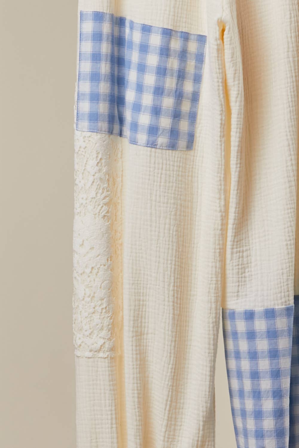 PATCHWORK COTTON WIDE LEG PANTS: Blue