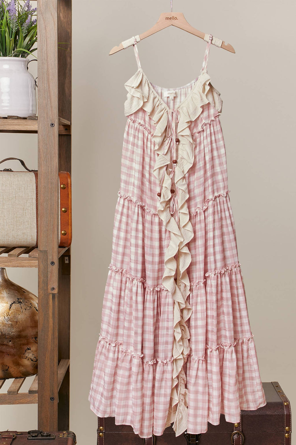 Checker Ruffle Dress Cardigan: Sky Blue / M