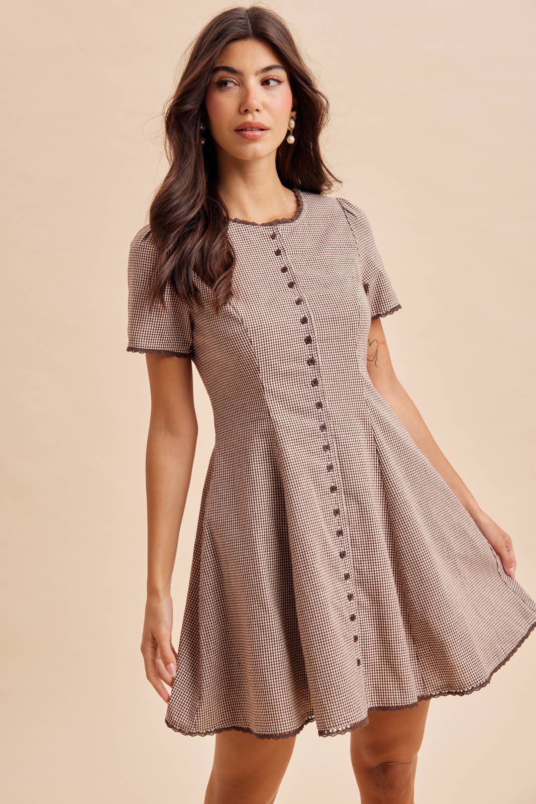GINGHAM BUTTON DOWN MINI DRESS