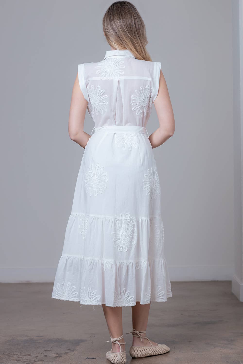 HD30551T-APPLIQUE TIERED SKIRT MIDI DRESS : Pink / Contemporary / L