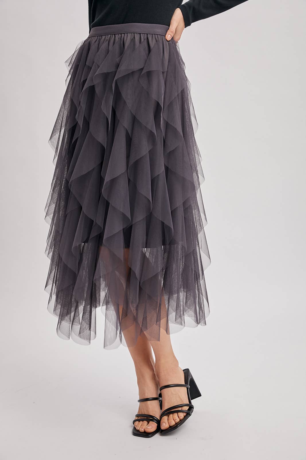 SPRIAL RUFFLED TULLE MIDI SKIRT - EASTER DAY: ROSE / L