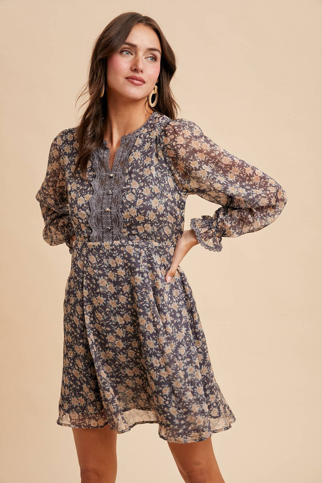 FLORAL LACE INSET MINI DRESS