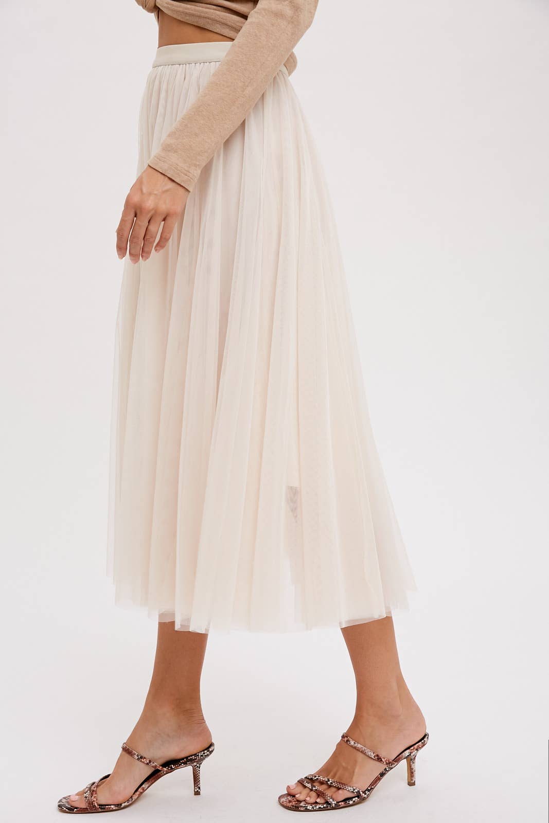 TULLE MIDI SKIRT: DARK MINT / M