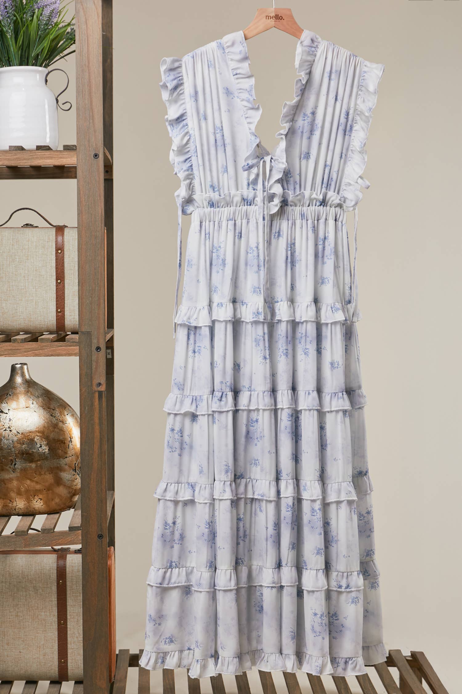 Ruffle Tiered Maxi Dress: Ivory / L