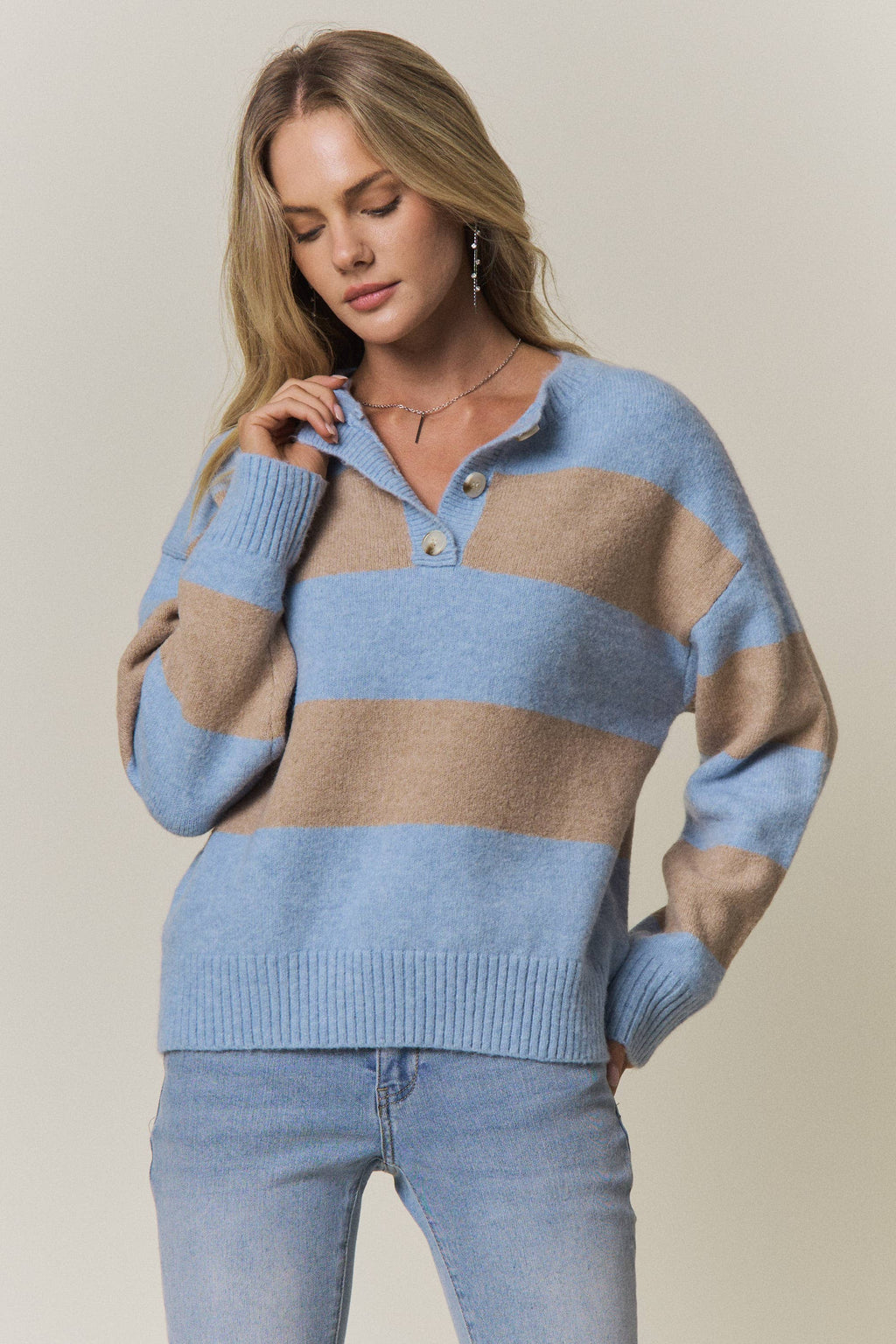 COZY CHIC STRIPED SWEATER - CESW4374