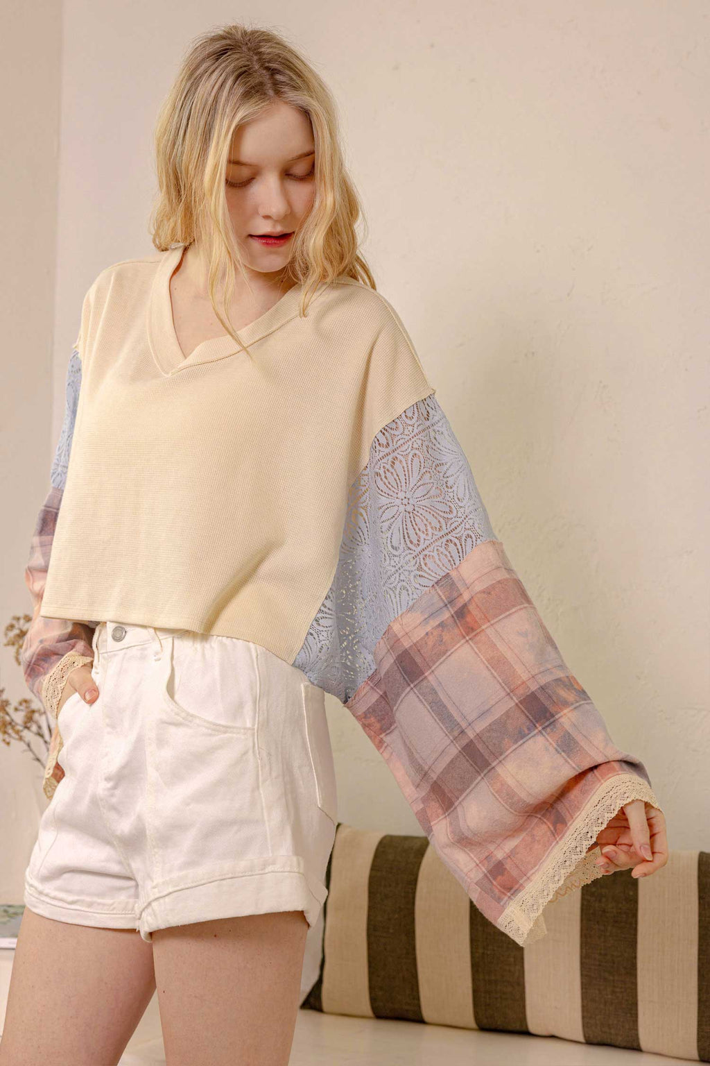 Peace Sign Patchwork Top: Multi / L