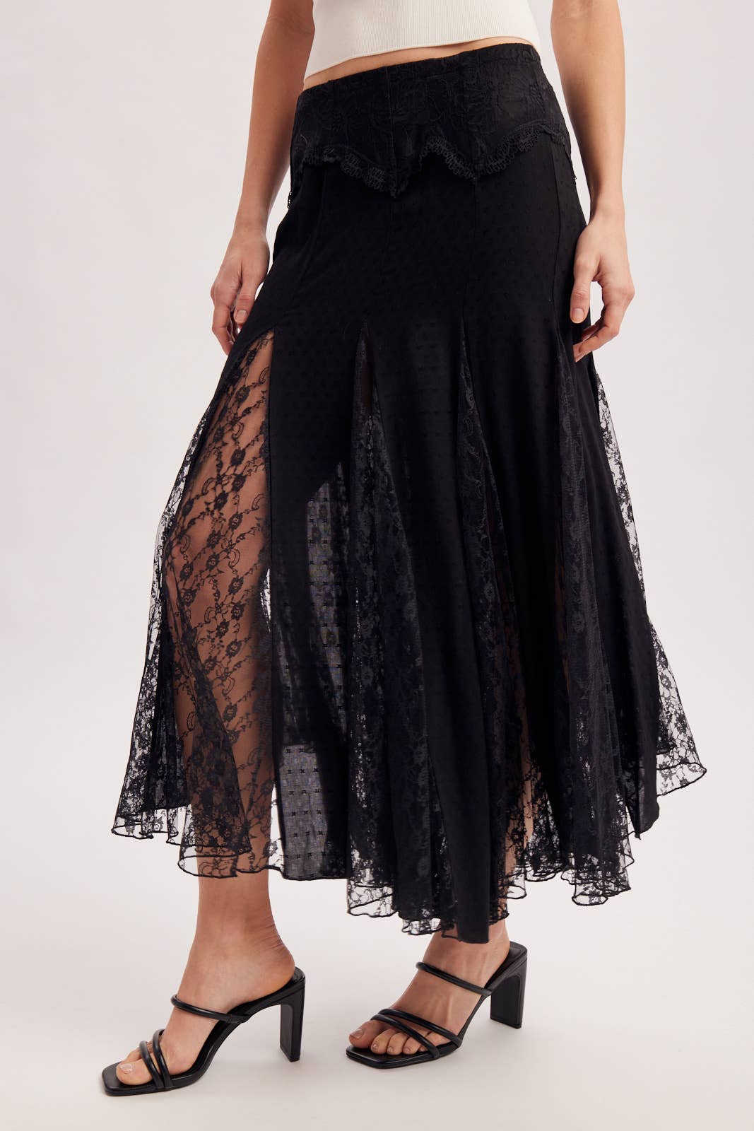 BOHO FLOWY LACE MAXI SKIRT WITH NO LINING - EASTER DAY: ECRU / L