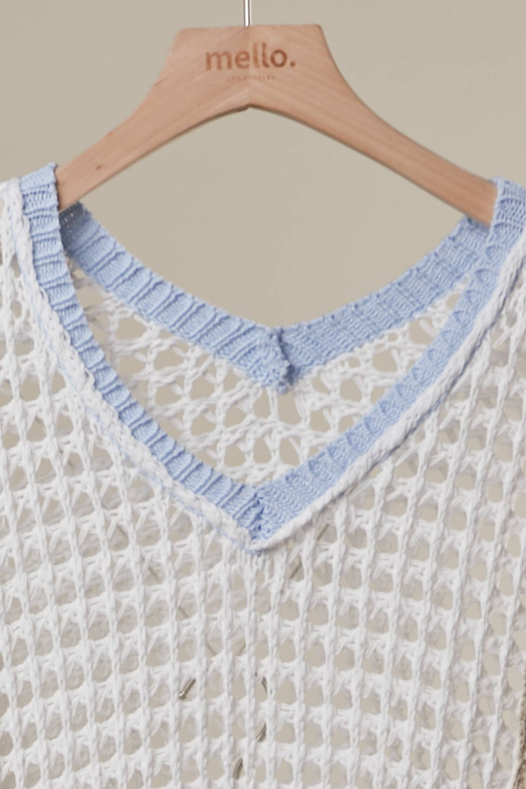 Boho Crochet Patchwork V Neck Short Sleeve Top: Navy