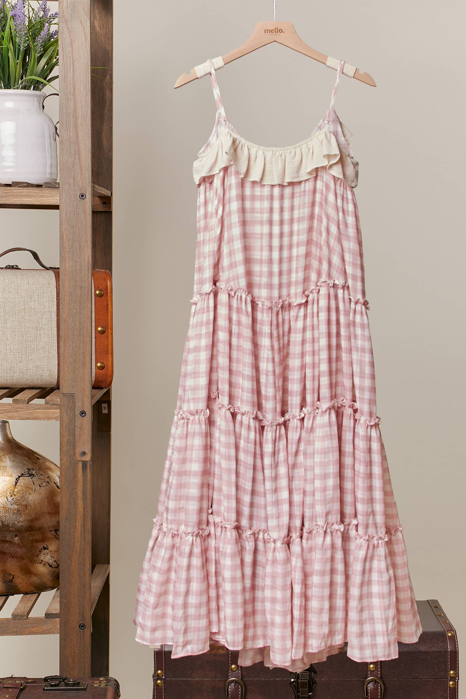 Checker Ruffle Dress Cardigan: Sky Blue / M