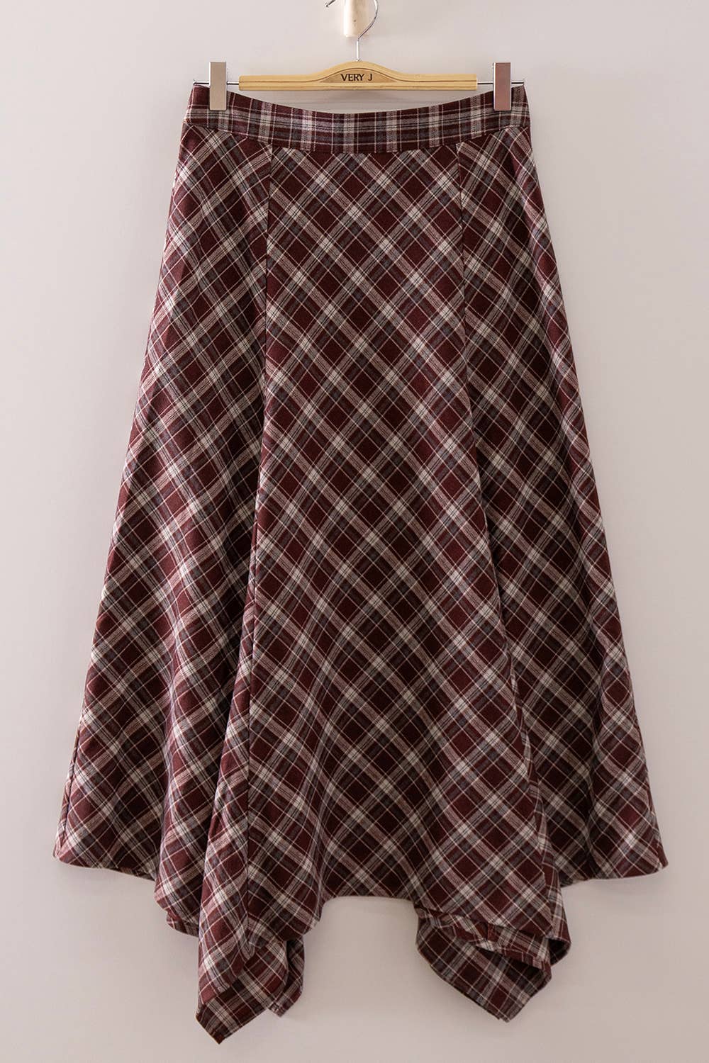 NS50216-Plaid Hanky Hem Midi Skirt