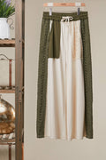 Lace Accents Patchwork Maxi Pants: Olive-Multi / L