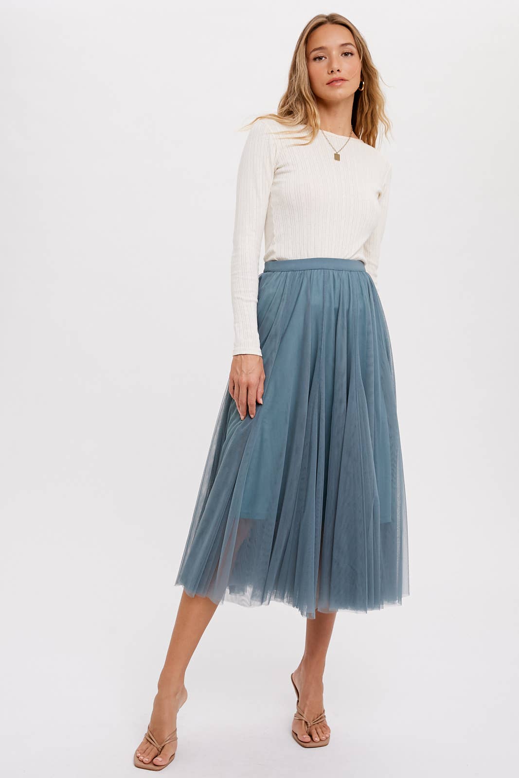 TULLE MIDI SKIRT: DARK MINT / L