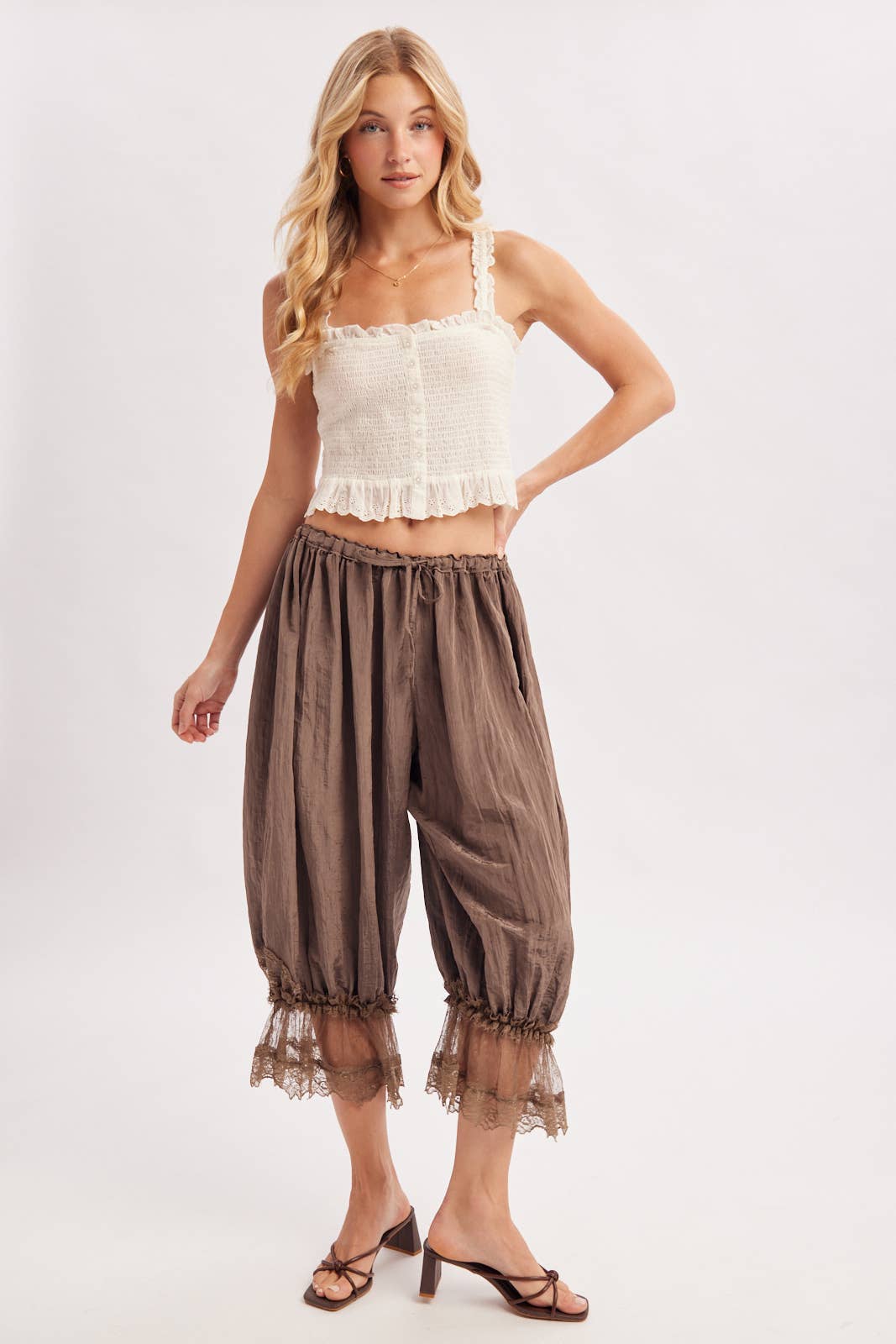LACE TRIMMED MIDI BLOOMER PANTS: COCO