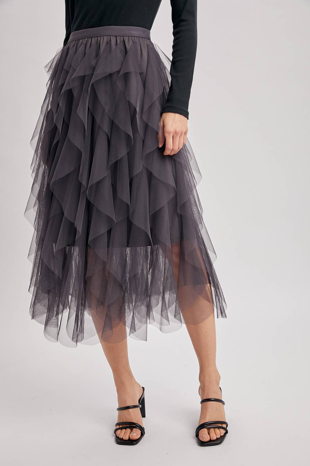 SPRIAL RUFFLED TULLE MIDI SKIRT - EASTER DAY: ROSE / M