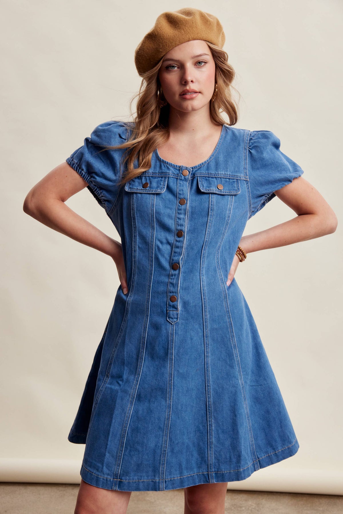 Puff Sleeve Denim Mini Dress LD1639
