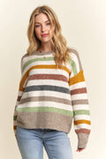 MULTICOLOR STRIPE SWEATER TOP- CESW3590
