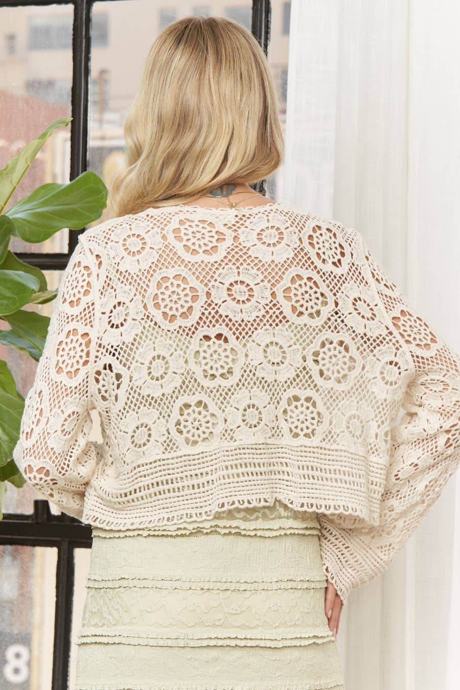 CROCHET LACE OPEN FRONT CARDIGAN- LEJ4080: NATURAL / SM-ML(3-3)
