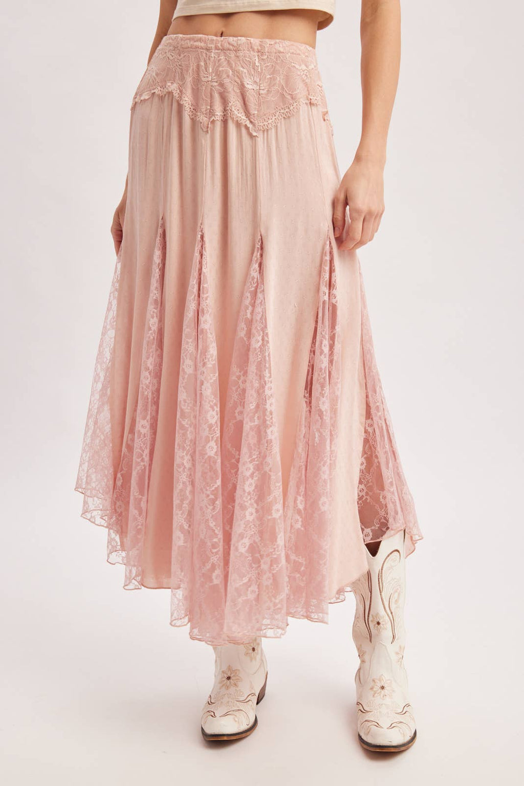 BOHO FLOWY LACE MAXI SKIRT WITH NO LINING - EASTER DAY: ECRU / L