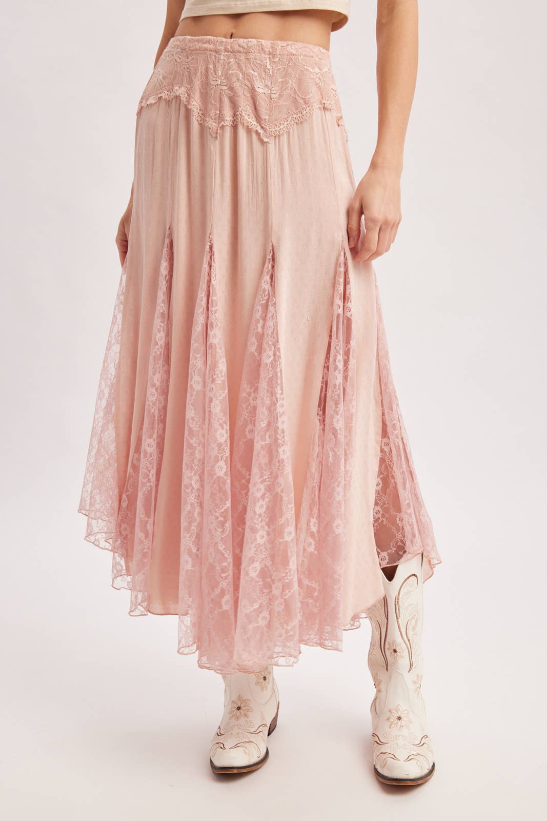 BOHO FLOWY LACE MAXI SKIRT WITH NO LINING - EASTER DAY: ECRU / S