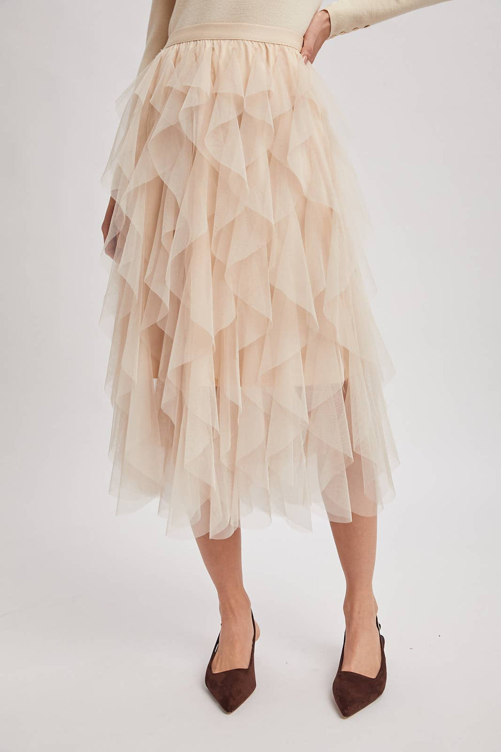 SPRIAL RUFFLED TULLE MIDI SKIRT - EASTER DAY: ROSE / S
