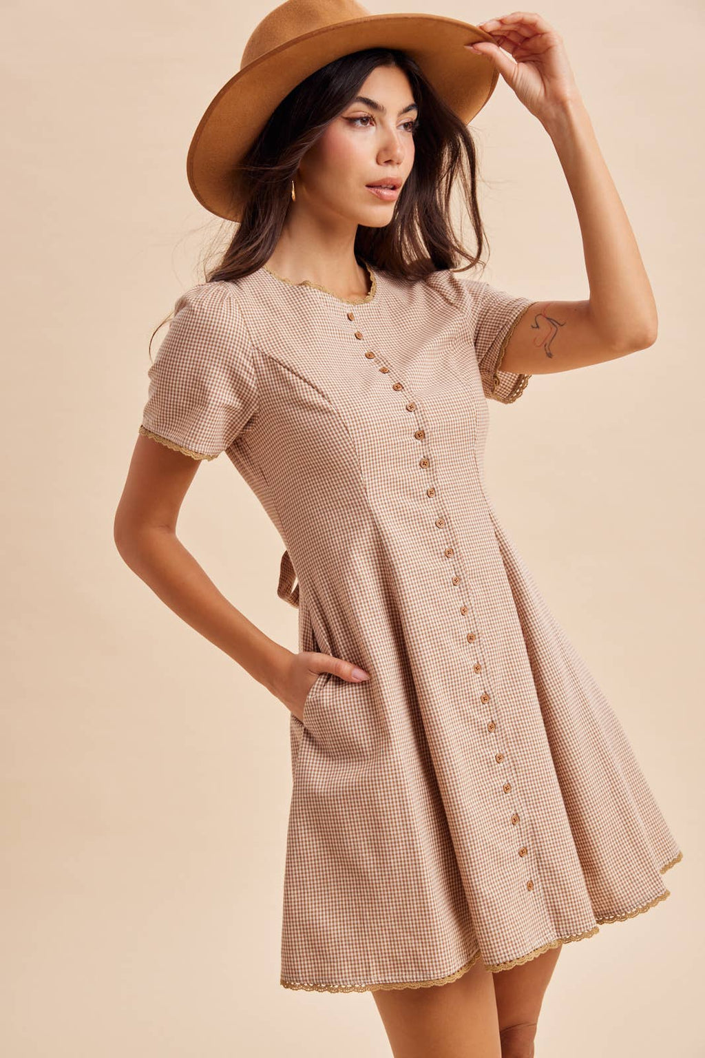 GINGHAM BUTTON DOWN MINI DRESS