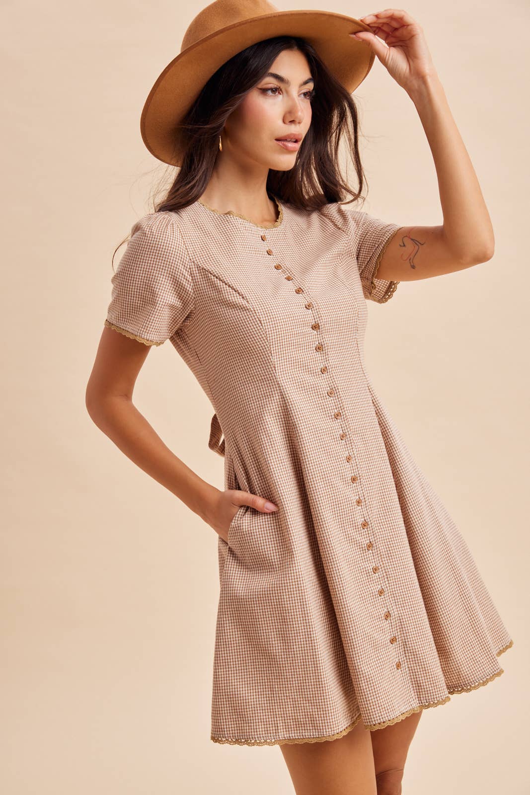 GINGHAM BUTTON DOWN MINI DRESS