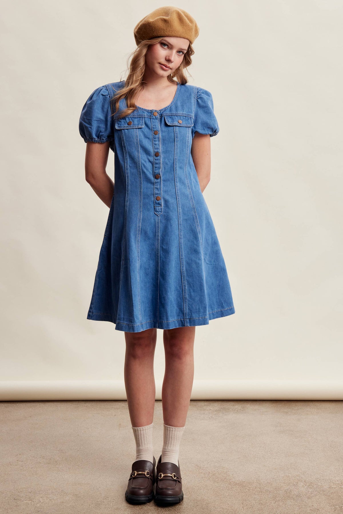 Puff Sleeve Denim Mini Dress LD1639