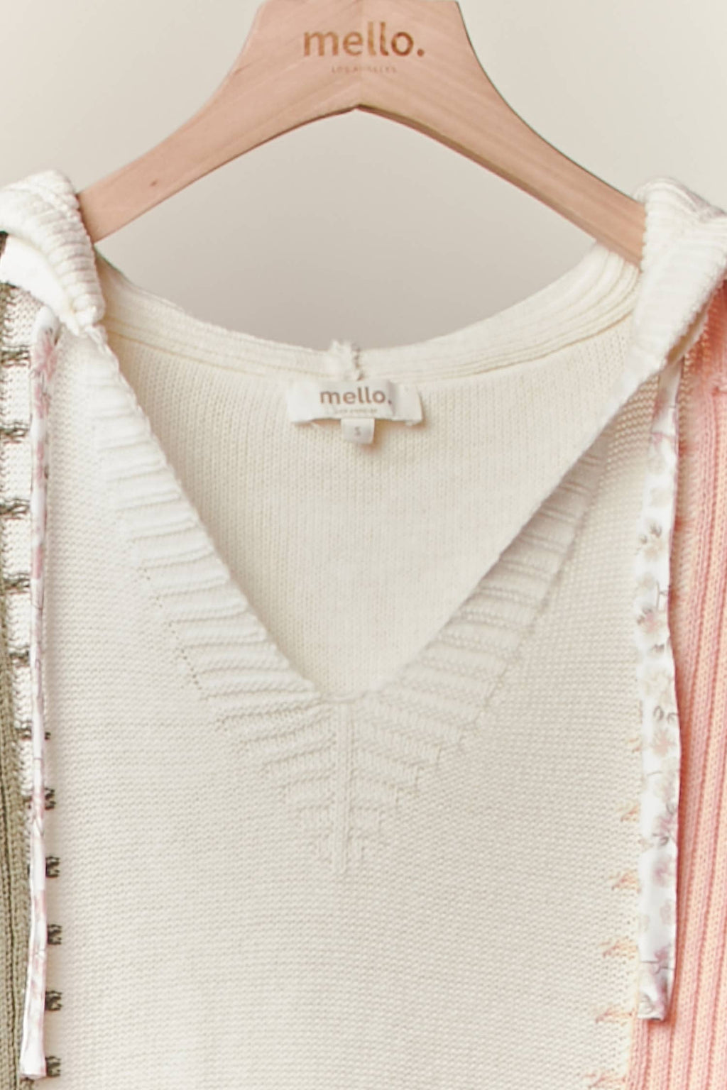 Color Block Crochet V Neck Hoodie: Multi