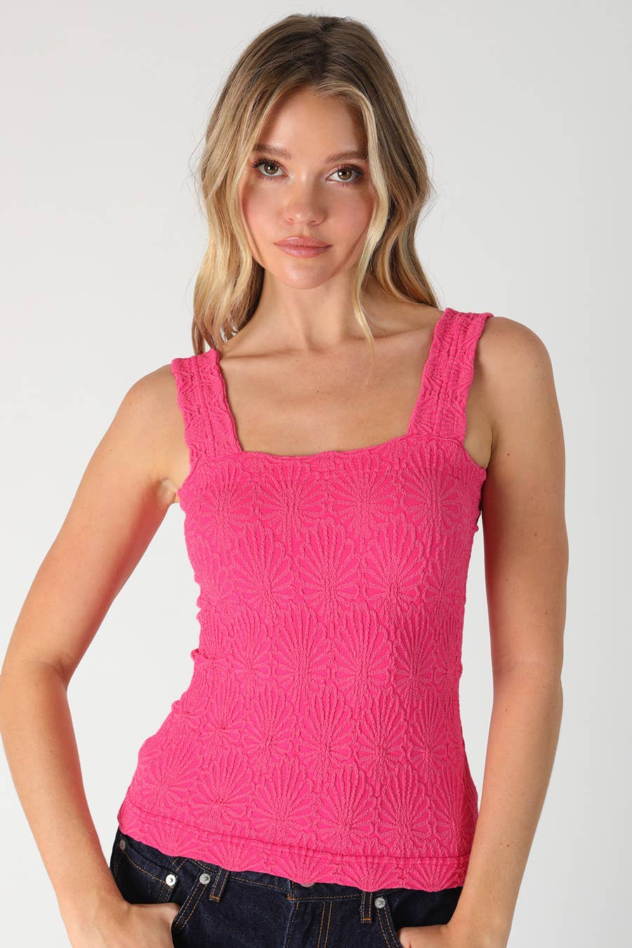 NS8416- Lace Textured Square Top: 06 Black