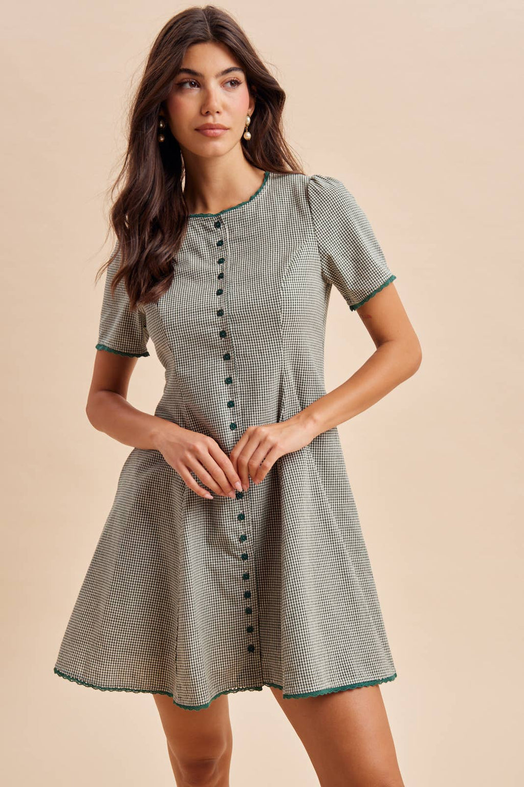GINGHAM BUTTON DOWN MINI DRESS