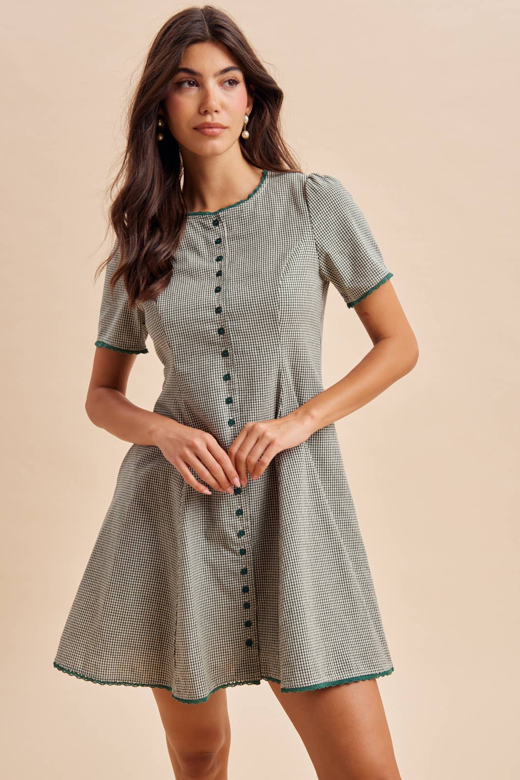 GINGHAM BUTTON DOWN MINI DRESS