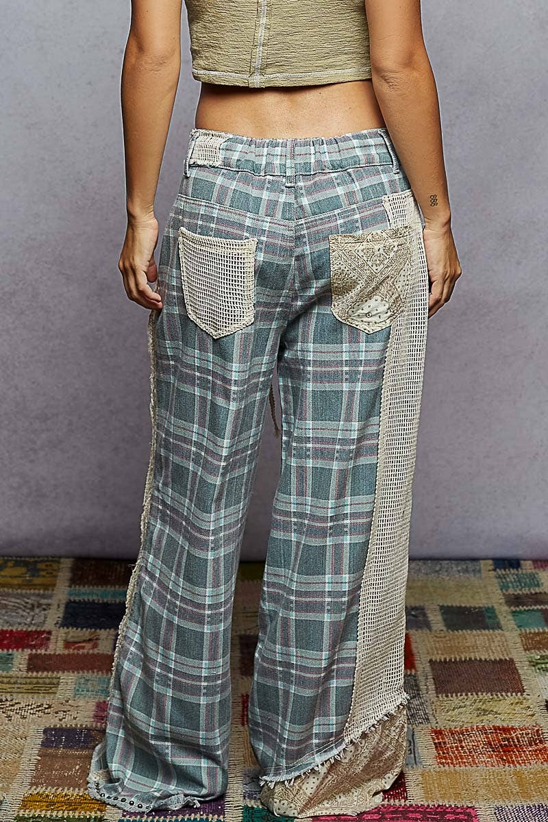 Stud Detail Woven Denim Pants: SAND LEOPARD / S