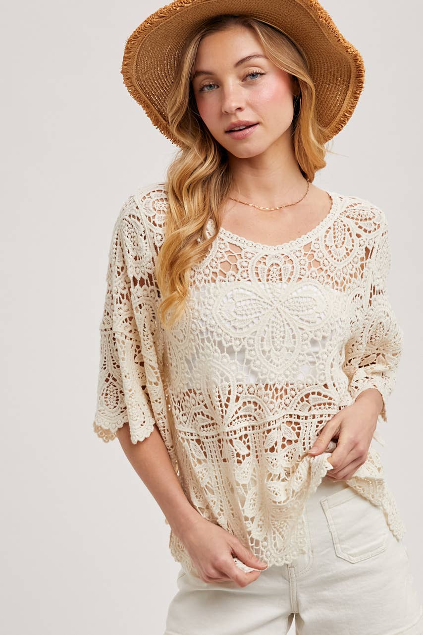 CROCHET LACE TOP: LATTE
