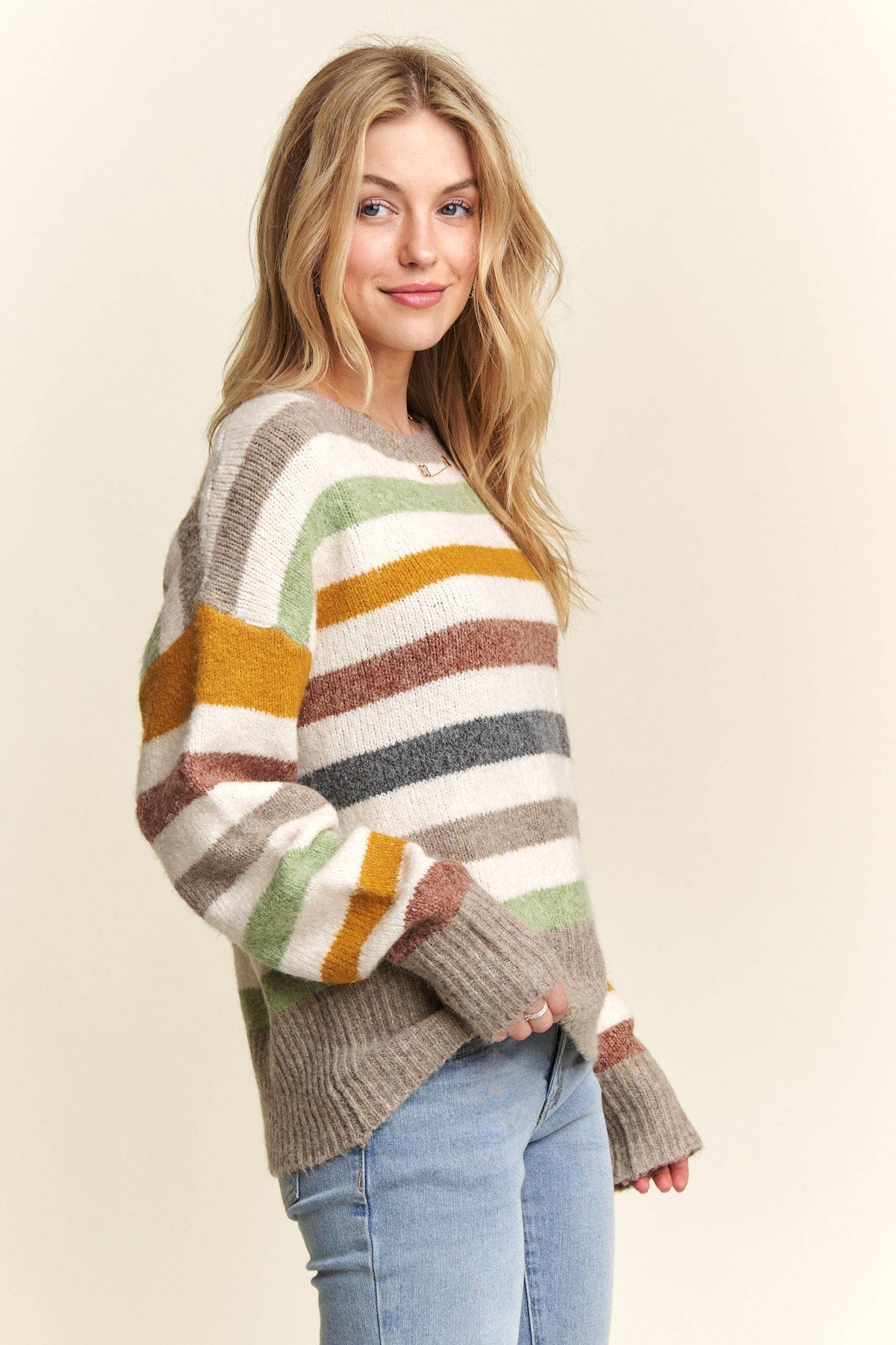 MULTICOLOR STRIPE SWEATER TOP- CESW3590