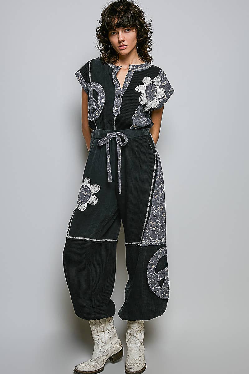 Elastic Hem Waistband Thermal Tapered Overalls: CREAM / L
