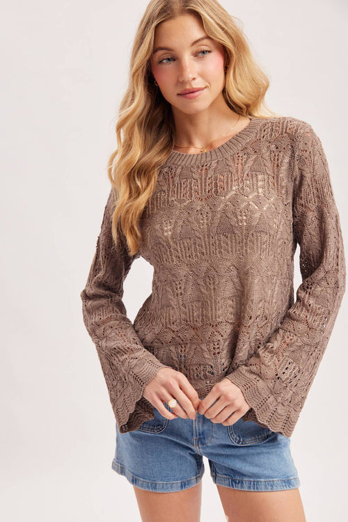 BOHO POINTELLE OPEN KNIT TOP PULLOVER