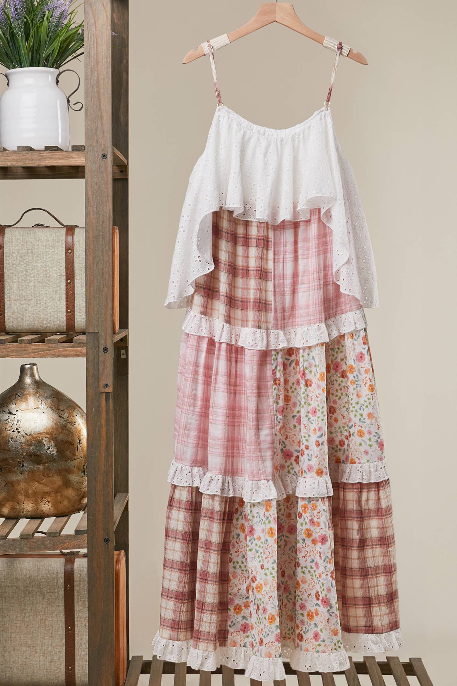 PATCHWORK FLORAL DRESS: Multi Olive / S