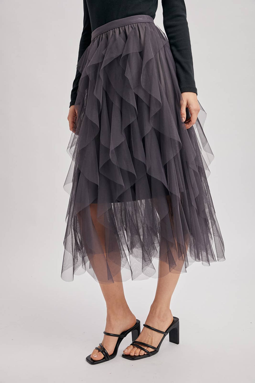 SPRIAL RUFFLED TULLE MIDI SKIRT - EASTER DAY: ROSE / L
