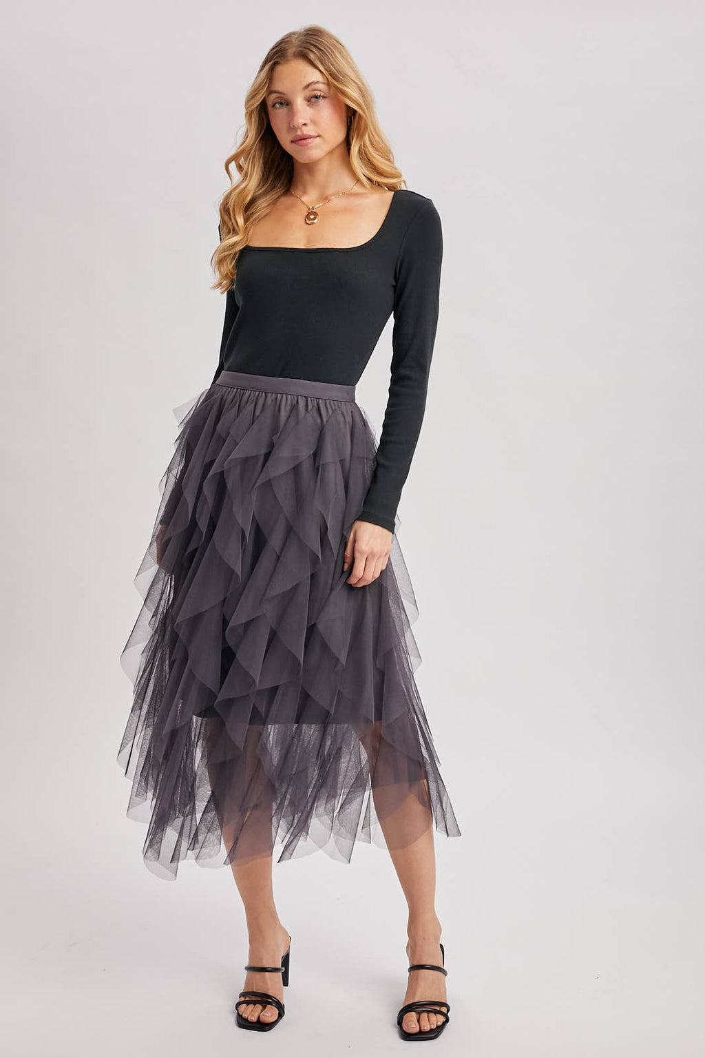 SPRIAL RUFFLED TULLE MIDI SKIRT - EASTER DAY: ROSE / S